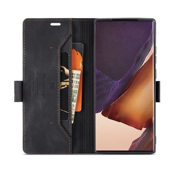 AutSpace For Samsung Galaxy Note 20 Ultra Case RFID Blocking Retro Flip Premium Leather Card Holder Wallet Cover - Black AutSpace For Samsung Galaxy Note 20 Ultra Case RFID Blocking Retro Flip Premium Leather Card Holder Wallet Cover - Black
